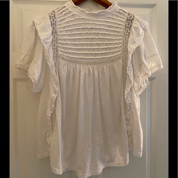 Free people white ruffle top size large - Picture 1 of 3